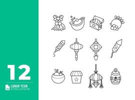 Hand drawn chinese new year doodle vector elements set. Lunar year design illustration.