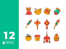 Hand drawn chinese new year doodle vector elements set. Lunar year design illustration.