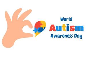 Hand with a part of heart puzzle. World Autism Awareness Day. Background, banner, card, poster with text vector