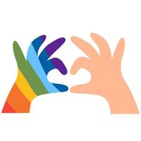 Two hands making heart sign. World Autism Awareness Day. Pride month celebration. vector