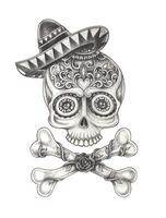 Cute skull and crossbones day of the dead design by hand drawing. vector