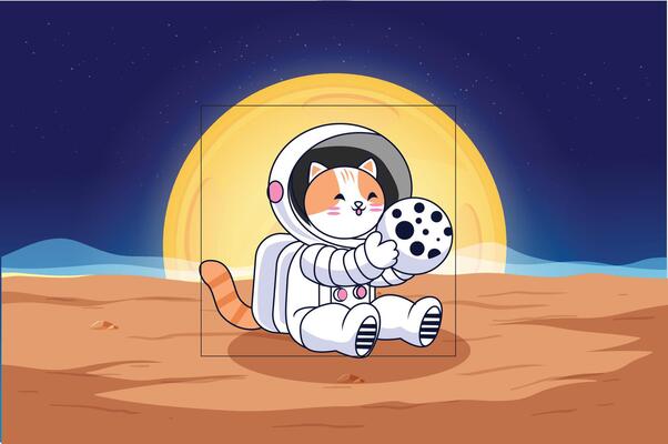 cute cat playing basketball on outer space planet with basketball pole Cartoon Vector Icon Illustration, con Concept Isolated Premium Vector. Suitable for Infographics and Book Picture Illustration