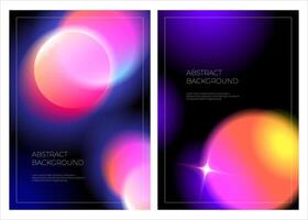 A set of black posters with blurred neon gradients, glowing geometric shapes with a holographic light blur effect. A trendy bright futuristic colorful set of vector elements with a smooth gradient