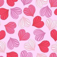 Seamless pattern of hearts in pink-red colors. Vector graphics.