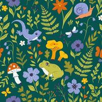 Seamless pattern of forest flora and fauna. Vector graphics.
