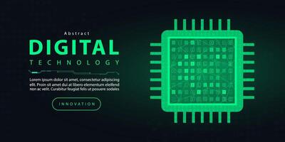 Technology digital electronic cpu ship futuristic internet network connection dark black background, green abstract cyber communication, Ai big data science, innovation future tech illustration vector