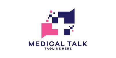 combination of a talk chat logo design with a plus sign for a health consultation logo. vector