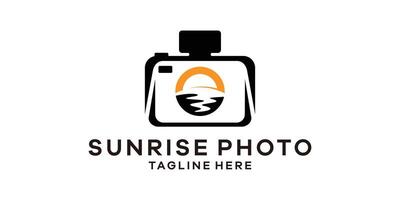 logo design combination of camera with sunrise, logo design template, symbol idea. vector