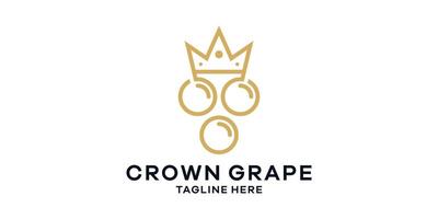 logo design combination of crown with grape, logo design template symbol idea. vector