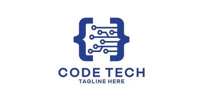 logo design combination of code signs with modern technology, logo design template, symbol idea. vector