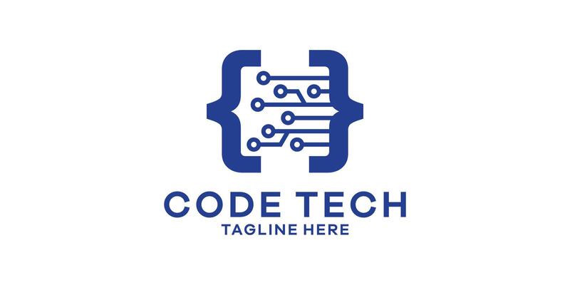 logo design combination of code signs with modern technology, logo design template, symbol idea.