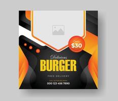 Burger food post online advertising promotion banner business vector layout design with colorful gradient shape and element.