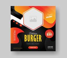 Burger food post online advertising promotion banner business vector layout design with colorful gradient shape and element.