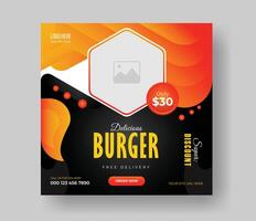 Burger food post online advertising promotion banner business vector layout design with colorful gradient shape and element.