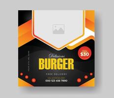 Burger food post online advertising promotion banner business vector layout design with colorful gradient shape and element.