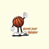 Listo a jugar el baloncesto dibujos animados personaje con juego día Listo tipografía vector