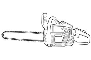 Chainsaw isolated illustration, vector line art, Chainsaw vector, petrol chain saw, modern chainsaw, chainsaw concept, line vector.