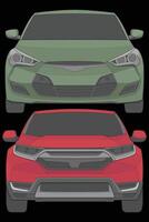 Set of front view Vector Illustration of Isolated highlight  color car on black background, Vehicle in a Flat Cartoon Style.