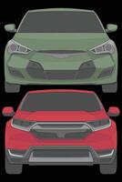 Set of front view Vector Illustration of Isolated highlight  color car on black background, Vehicle in a Flat Cartoon Style.