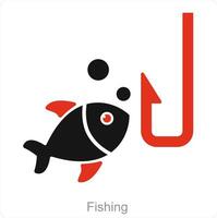 pescar y pescado icono concepto vector