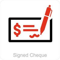 Signed Cheque and cheque icon concept vector