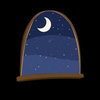 Window with view of the night sky and the moon vector