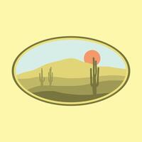 Desierto logo diseño, exterior, paisaje, cactus con puesta de sol vector