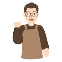 man Wearing Brown Apron Smiling vector