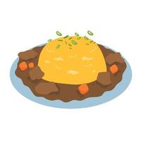 Traditional Japanese curry omelet rice with beef vector