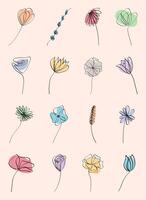 Set of minimal botanical graphic isolated on peach background vector