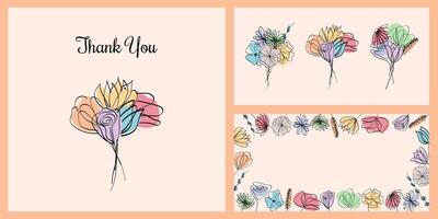 Set of banners with minimal botanical graphic, frame and bouquets isolated on peach background vector