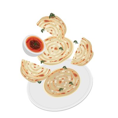 Flatbread Parotta Paratha or Canai levitation vector illustration logo