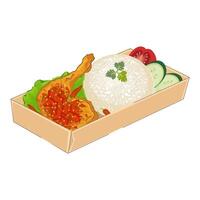 indonesio comida colocado pollo o ayam geprek en papel caja vector ilustración logo