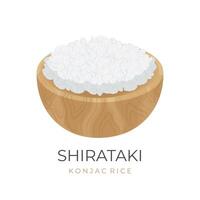 Vector illustration logo Shirataki rice Konjac Rice on a wooden bowl