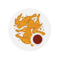 Crispy fried chicken top view vector illustration logo
