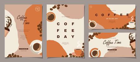 conjunto de bosquejo pancartas con café frijoles en mínimo antecedentes para invitaciones, tarjetas, bandera, póster, cubrir, café menú o otro modelo diseño. vector ilustración.