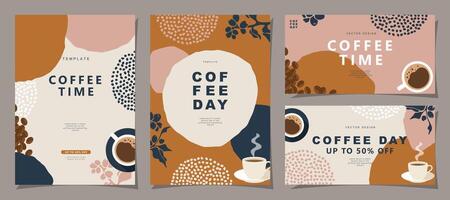 Set of sketch banners with coffee beans and leaves on minimal background for invitations, cards, banner, poster, cover, cafe menu or another template design. vector illustration.