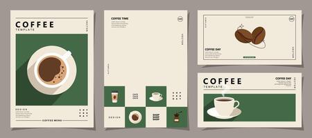 conjunto de bosquejo pancartas con café frijoles y hojas en mínimo antecedentes para invitaciones, tarjetas, bandera, póster, cubrir, café menú o otro modelo diseño. vector ilustración.