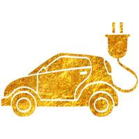 Hand drawn Electric car icon in gold foil texture vector illustration