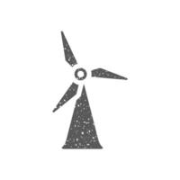 viento turbina icono en grunge textura vector ilustración