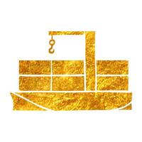 Hand drawn Container shipping icon in gold foil texture vector illustration