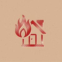 House fire halftone style icon with grunge background vector illustration