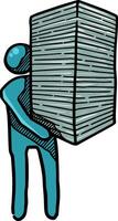 Man holding pile of papers icon  style color vector illustration