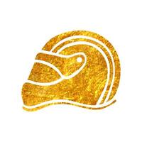 Hand drawn Motorcycle helmet icon in gold foil texture vector illustration