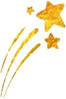 shooting stars icon in gold texture. hand drawn vector illustration