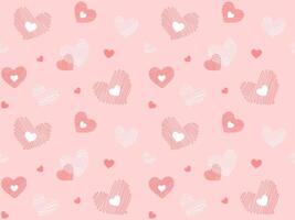 Seamles pattern with cute red and white doodle hearts on pink background vector