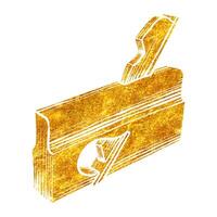 Hand drawn rabbet plane icon woodworking tool in gold foil texture vector illustration