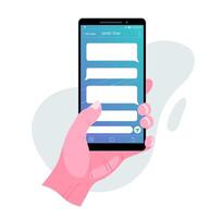 Messaging template hand holding smartphone vector