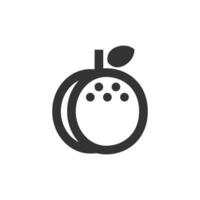Peach icon in thick outline style. Black and white monochrome vector illustration.