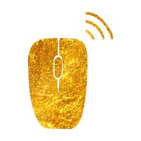 Hand drawn Computer mouse icon in gold foil texture vector illustration